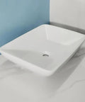 USZWBY Vessel Sinks Modern Minimalist Art Wash Basin Household Large Size Ceramic Above Counter Square Outdoor Bathroom Bowl Sink displayed on countertop.