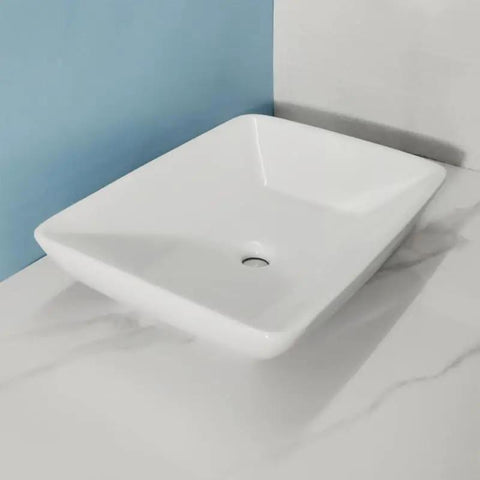 USZWBY Vessel Sinks Modern Minimalist Art Wash Basin Household Large Size Ceramic Above Counter Square Outdoor Bathroom Bowl Sink displayed on countertop.