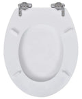 Dual Pack Soft Close Toilet Seats MDF Bathroom Hardware white seat top view with heavy duty hinges for standard size toilets.