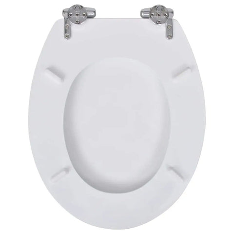 Dual Pack Soft Close Toilet Seats MDF Bathroom Hardware white seat top view with heavy duty hinges for standard size toilets.