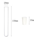10 Pack Glass Test Tubes With Rubber Stoppers 150mm By 20mm 36 Ml Capacity Includes Cleaning Brush Clear Lab Tubes For Real Science Experiments At Home. Glass tube and stopper dimensions shown, 150mm x 20mm test tube with 35mm stopper.