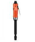 Rock Solid Air Die Grinder Straight Shaft 23000 RPM Pneumatic Rotary Tool for deburring with black shaft and orange handle.