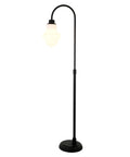 Tall Floor Lamp With Glass Shade In Blackened Bronze And White Milk Finish, Modern Glam Accent Lighting For Living Room Or Office
