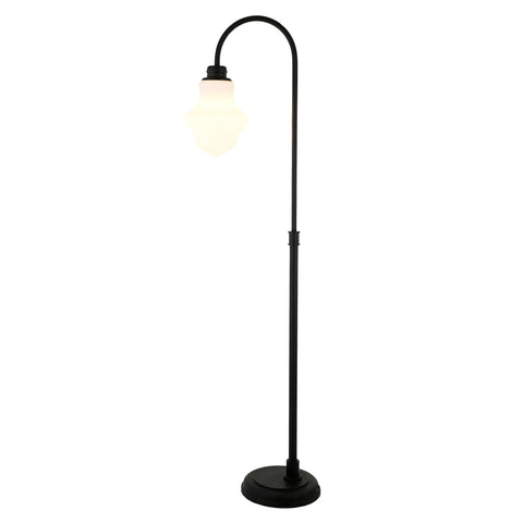 Tall Floor Lamp With Glass Shade In Blackened Bronze And White Milk Finish, Modern Glam Accent Lighting For Living Room Or Office