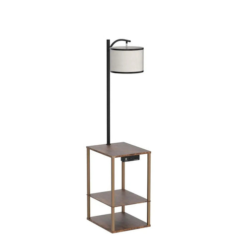 Floor Lamp With Table And USB Charging Station End Table With Shelves Dope Modern Design 3 Color Temperature LED Bulb 3000K 4000K 6000K Linen Lampshade Nightstand Lamp For Living Room Bedroom Office showcasing elegant linen lampshade, built-in USB port, and integrated shelves.