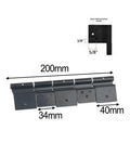 Rock Solid Aluminum RV Door Hinges Complete Replacement Kit For Fifth Wheels And Motorhomes showing four black hinges measuring 200mm x 34mm.