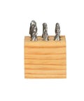 Front view of end mills in a wooden stand; three M2 ball-nose HSS 2-flute cutters