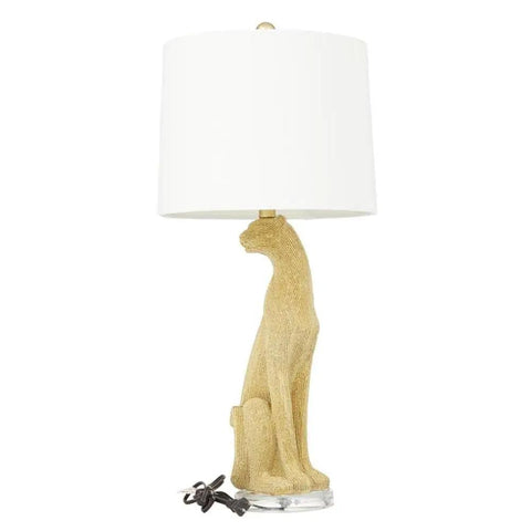 Leopard Glam 29 Inch Table Lamp Set of 2 in Gold with Drum Linen Shades Glam Bead Accents Modern Luxury Lighting