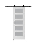 Five Panel Glass Barn Door Kit With Sliding Hardware And Handle Built Tough On MDF Core With Eco Waterproof PVC Veneer In White 30 By 84 Inch