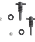 Tough As Nails 6 Piece Hydraulic Jack Parts Set With Kickass Oil Release Valve and Screw Plus Vertical Jack Oil Seal for Straight Up Vehicle Repairs Under 20 Tons Capacity, including screws, balls, and washers.