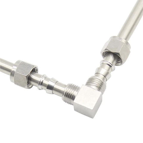 Pysrych 304 stainless steel compression tube 90-degree elbow fittings, close-up, 3/8 in OD x 3/8 in OD, pack of 2