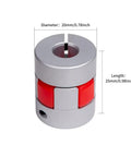Rock Solid Aircraft Grade Aluminum Flex Shaft Coupler With Four Millimeter Bores, 20x25mm size, used for CNC machines.