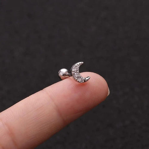 12 Pairs CZ Stud Earrings 16G Cartilage Earring Set For Tragus Helix And Ear Piercings, Hypoallergenic 316L Stainless Steel With Clear Cubic Zirconia, Tiny Ball Screw Back Earrings, Cute Heart And Flower Designs For Women - crescent CZ stud