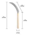 K208 Berry Harvest Sickle With Wooden Handle, 6.5-Inch Serrated Stainless Steel Blade, Japanese Style Curved Go-To Harvest Tool with dimensions