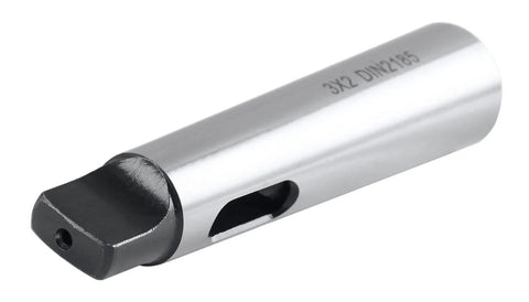 Side view of MT2 to MT3 DIN2185 Morse taper sleeve adaptor in hardened, ground steel