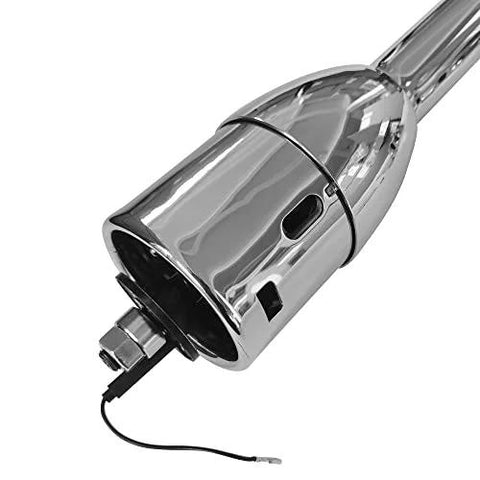 Side view of AngyMeck chrome 32-inch tilt manual steering column with wiring connector