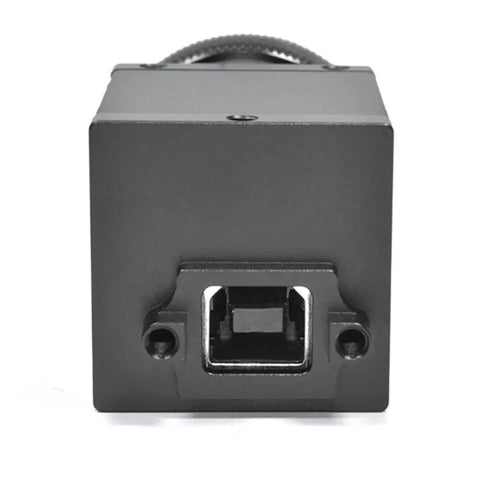 Rear view of Monochrome USB 2.0 Industrial Camera with USB port and mounting holes, compatible with Windows and Linux Python OpenCV.