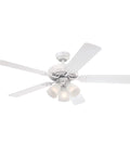 Vintage 52 Inch Indoor Ceiling Fan With Light, White Finish, Reversible White And Whitewashed Pine Blades, LED Light Kit
