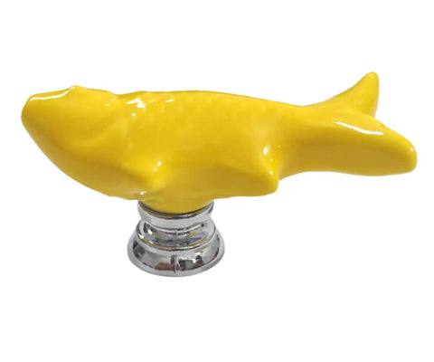 Hella Cool 10 Pack Yellow Goldfish Cabinet Pulls For Drawers And Dressers Super Chic Kitchen Cupboard Handles vintage yellow ceramic fish pull