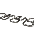Heavy Duty Half Inch Wire Buckles For Cord Strapping Grey Galvanized 1000 Count Box displaying three sturdy metal buckles