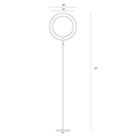 Diagram of Eclipse Dope Bright Modern LED Torchiere Floor Lamp With Built In Touch Dimmer, 79-inch height, 18-inch top ring.