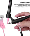 Slick Portable Marker Airbrush Sprayer Kit For Smooth Coloring And Hassle Free Paint Swapping With Fine Mist Coverage And Universal Adapter Connector For Top Tier Model Crafting Gear, showing a hand-held airbrush with a pink marker.