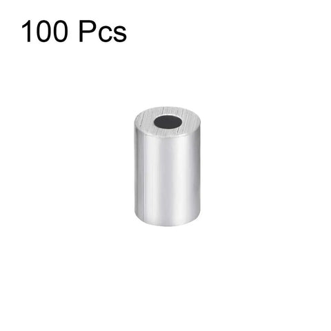 Aluminum Wire Rope Stop Sleeves For 3/64 Inch Cord 100 Pack Fast Crimp Hardware, smooth finish, single sleeve detail.