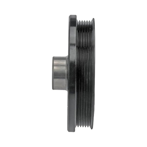 Side view of Beefed Up Harmonic Balancer Replacement For 2024 Chevy Traverse In Black, Serpentine Drive Belt Compatible, 60mm Depth.