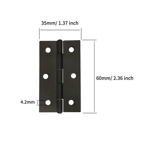 Front view of black 2.4 inch 60x35mm folding iron butt hinge from 16 Pack Folding Iron Butt Hinges For Doors Cabinets And Drawers Black Finish With Screws 2.4 Inch 60x35mm Heavy Duty Hinge Set Easy Install Keeps Doors Solid And Quiet Ideal Hardware For Furniture Projects