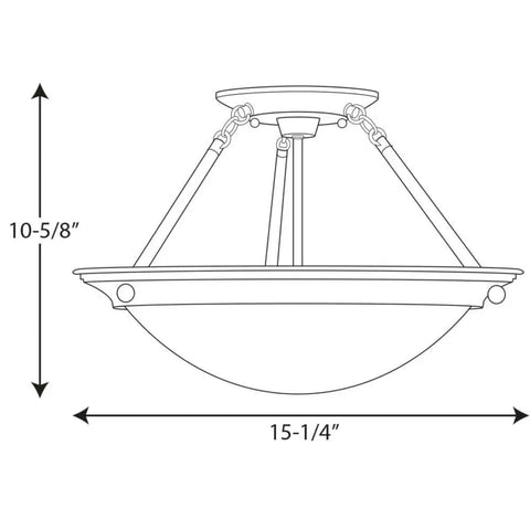 Diagram of 2-Light Eclipse Collection Close-To-Ceiling Light in Brushed Nickel with dimensions, Model P3567-09.