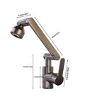 UHRLGHS 360°Swivel Kitchen Faucet with Robotic Arm Dual Mode Soft Bubble & Shower Adjustable Flexible Design Modern Gray Finish for Easy Cleaning & Versatile Use,Black close-up view with dimensions labeled.