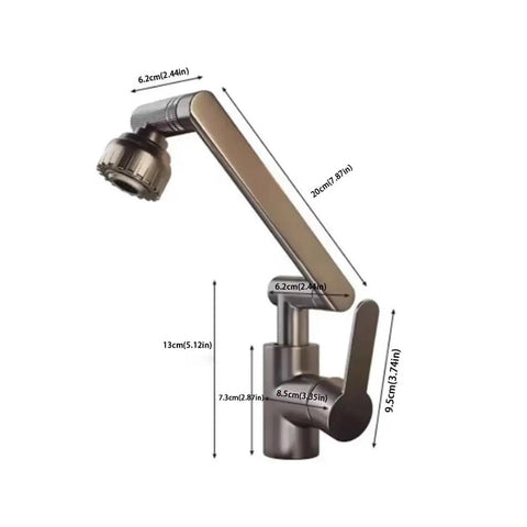UHRLGHS 360°Swivel Kitchen Faucet with Robotic Arm Dual Mode Soft Bubble & Shower Adjustable Flexible Design Modern Gray Finish for Easy Cleaning & Versatile Use,Black close-up view with dimensions labeled.