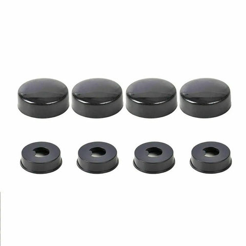 8 Pack Black License Plate Screw Caps For Cars, Trucks, And Vans, Snap On Bolt Covers with washers in a complete set
