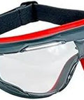 Goggle Gear 500 Series GG501SGAF Anti-Fog Safety Goggles with clear Scotchgard lens, gray and red design, close-up view