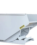 Heavy Duty 3 Cubic Yard Self Dumping Hopper With A Solid 4000 Lb Rating In Resilient Gray Steel, side view showing gray steel construction.