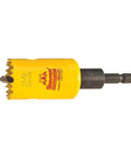 Heavy Duty Bi Metal Deep Cut Hole Saw With Arbor For Fast Metal And Wood Cutting Abrasion Resistant HSS Teeth One And A Half Inch Diameter Two Inch Depth Pro Grade Cutter Built To Slice Through Metal Like Butter ADCH0112, side view