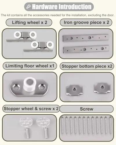 Heavy Duty Sliding Door Hardware Kit With Smooth Track And Hanger System For Cabinets And Garage Doors Quiet Operation Rock Solid Durable Steel And Nylon Pulleys Super Easy Installation Ideal For Home Renovation And Smart Storage Solutions, hardware parts set