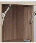 QWORK lid stay hinges, pair, metal silver, installed inside a wooden cabinet.