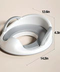 No Fuss Potty Training Toilet Seat For Toddlers with sturdy handles, 12.6x14.2in, durable plastic, fits standard toilets.
