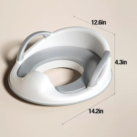 No Fuss Potty Training Toilet Seat For Toddlers with sturdy handles, 12.6x14.2in, durable plastic, fits standard toilets.