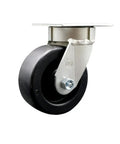 Rock Solid Heavy Duty Kingpinless Swivel Top Plate Caster With 5 Inch Polyolefin Wheel And Premium Ball Bearings, side view, showcasing wheel and plate.