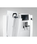 Straight Up Game Changer Automatic Espresso Coffee Maker With Easy Cappuccino Function And Premium Aroma Grinder In Sleek Piano White Finish showing water tank and control panel.