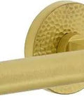 Hammered Rosette Privacy Door Lever Set With Contempo Smooth Lever In Satin Brass For Left Handed Doors Includes Passage And Double Dummy