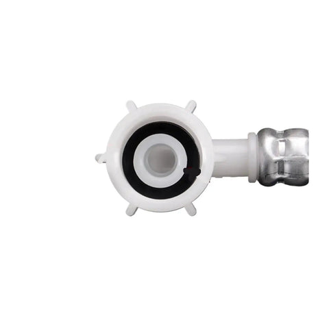 Close-up of High Pressure 3/4 Inch Washing Machine Inlet Hose with Secure Nut and Washer, European Water Inlet Connector
