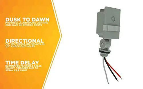 Adjustable Outdoor Swivel Light With Dusk To Dawn Photocell Switch Hardwired Stem Mount Exterior Weatherproof Lighting Control in Grey