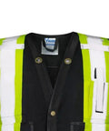 Hella Visible Mens Fire Retardant Surveyor Safety Vest In Classic Black With Heavy Duty Construction And Built Different Ansi Class One Certified Gear front view with reflective strips.