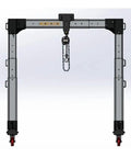 Portable Electric Winch And Aluminum Alloy Gantry Crane With Adjustable Chain Ratchet Hoist System and Manganese Steel Hook, side view.