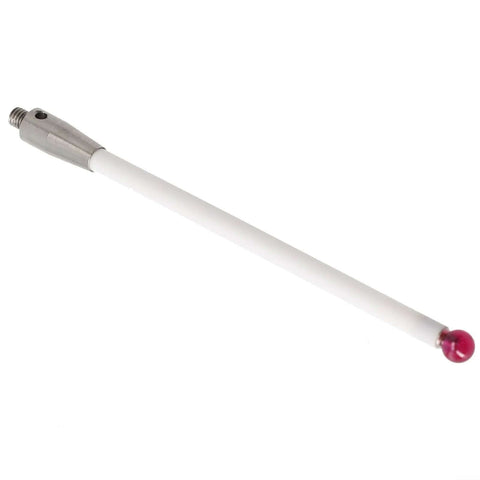 Ceramic stylus test probe with 100mm white stem and 6mm pink ball tip; metal threaded end