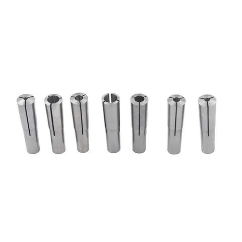 7 Piece MT Collet Set For 2MT MT2 Round Chuck Sizes 1/8 Inch to 1/2 Inch, tool steel hardened and ground, front view