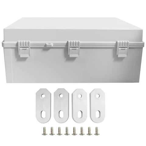 Front view of Large Outdoor Electrical Enclosure Box Waterproof Weatherproof Plastic Housing With Cover For Electronics Dustproof.